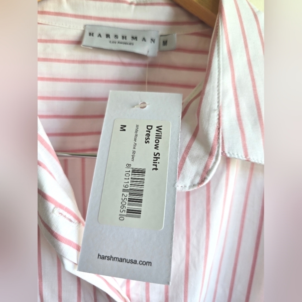 NWT! Harshman,  Willow Shirt Dress, White/Rose Pink Stripes, Medium -MSRP $244 - Picture 11 of 13